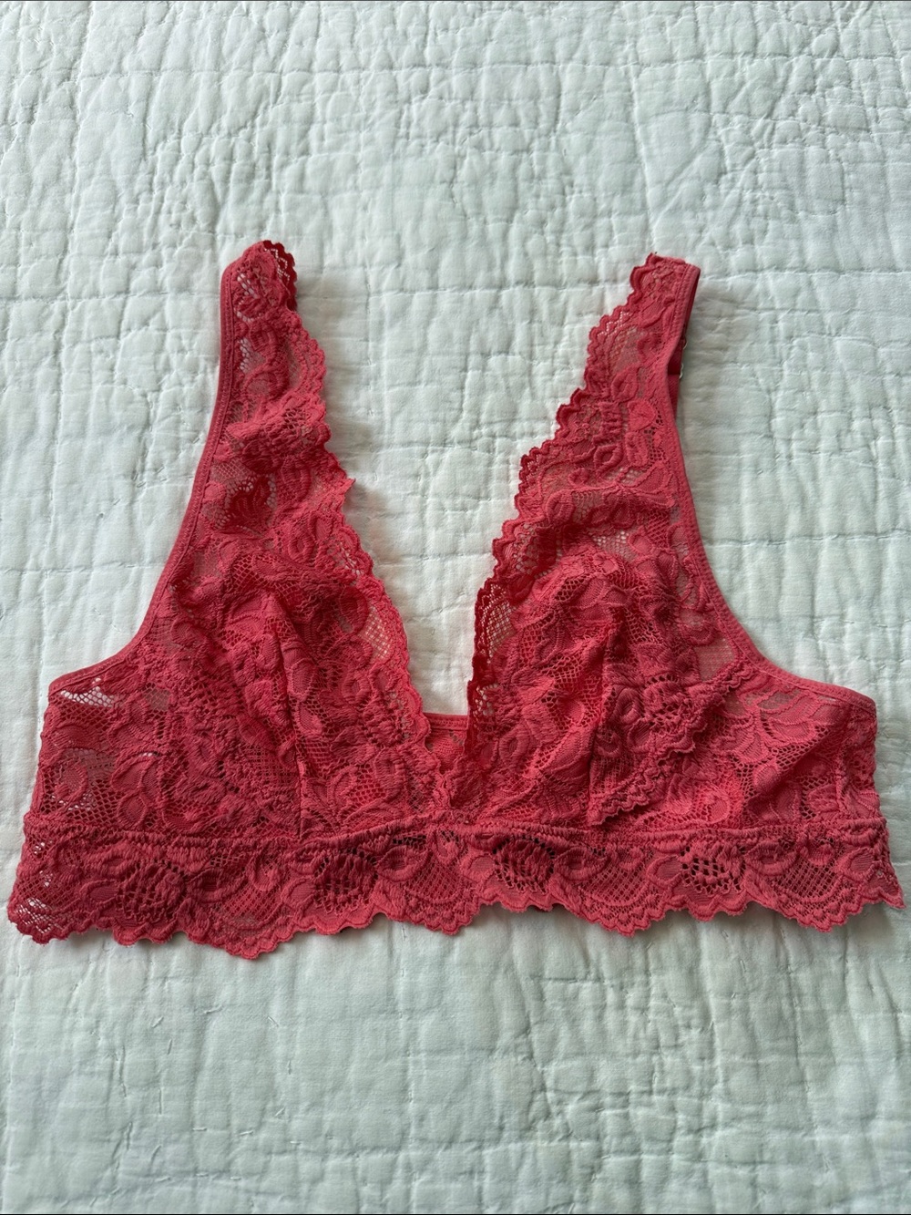 Lace Plunge Bralette in Deep Coral Pink